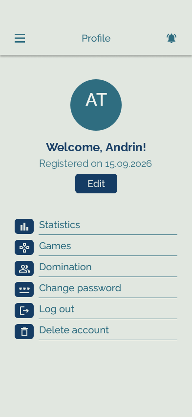 Profil mit Links zu Statistik, Matches und Spots
